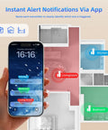 WiFi Door Sensor Chime For Smart Home Open Alert And Window Sensor Real Time App Alerts From Tuya Smart Life Perfect For Child Safety And Dementia Care Loud Chime With Five Volume Levels For Home Or Biz. Smartphone app showing room alerts