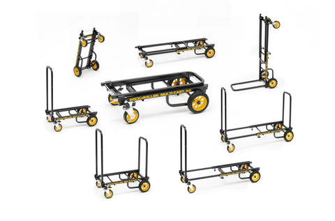 All In One Folding Multi Cart That Transforms Into Eight Setups From Hand Truck To Dolly To Platform Cart With 26 To 39 Inch Adjustable Telescoping Frame And 350 Pound Load Capacity Plus Smooth R Trac Tires For Easy Rolling in various configurations.