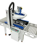 Full Automatic Double Flap Box Sealer With Servo Motor Self Adjusts To Carton Sizes Instantly For High Speed Logistics And Ecommerce Packaging Lines Handles Up To 1000 Boxes Per Hour Effortlessly with roller conveyor and control panel.