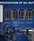5 Piece Lug Nut Extractor Set With Half Inch Drive For Stripped Nuts And Bolts Includes 17Mm 19Mm 21Mm 22Mm Sockets And Center Punch Bar