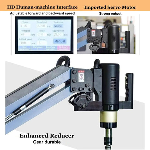 Electric Tapping Arm With Cantilever Design, display screen and servo motor, flexible 360 degree tapping for drilling tasks