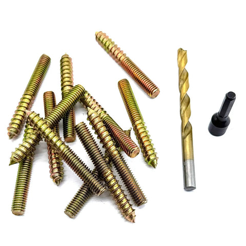 Heavy Duty Hanger Bolts Kit With Alloy Driver And HSS Twist Drill Included, 12 Pack Self Tapping Wood Fasteners, close-up view
