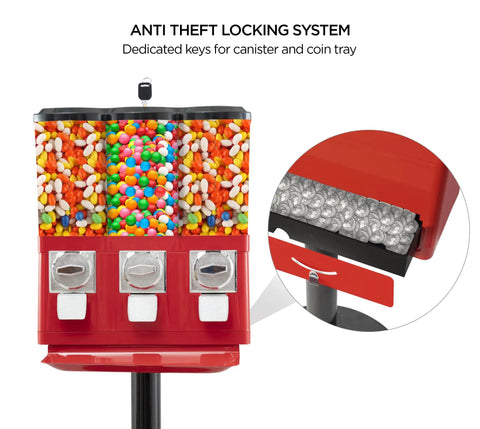 Commercial Candy Machine Dispenser Featuring Center Gumball Reel And Roomy Side Candy Bins Coin Operated Snack Stand With Foolproof Setup And Rock Solid Construction That Has Customers Totally Hooked On It