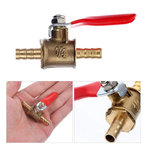 Kickass 2Pcs Copper Ball Valve 6MM Fittings With Red Handle Hella Tough Air Pump And Irrigation Shut Off Valve For Garden Piping Systems And Gas Control For Hydroponics And Water Cooling Loops That Are Gonna Work Flawless, showcasing a 1/4" copper ball valve with red handle.