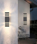 Two Pack Dusk To Dawn Outdoor Wall Lights Up And Down Front Porch Lanterns Black Aluminum Waterproof 3000K Warm White Auto On Off