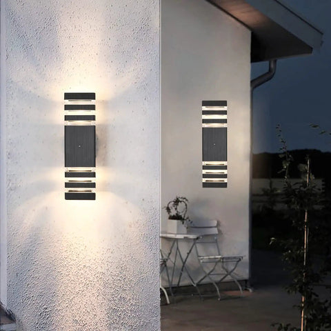 Two Pack Dusk To Dawn Outdoor Wall Lights Up And Down Front Porch Lanterns Black Aluminum Waterproof 3000K Warm White Auto On Off