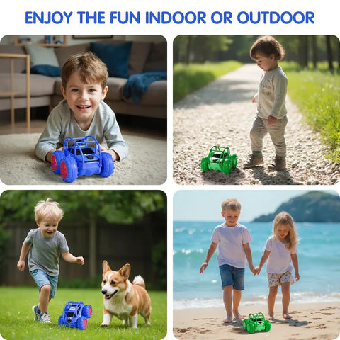 Children playing indoors and outdoors with Amphibious RC Car With 360° Rotating LED, Fast USB-C Direct Charge, 4WD All Terrain Toy