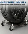 Heavy Duty Wheel Dolly Set of 4 for Garages and Shops Black 7000 Lb Capacity Each Reinforced Steel Base Smooth Glide for Easy Vehicle Moving Durable Stable Car Dollies for DIY Mechanics and Pro Garages with wheel on caster base