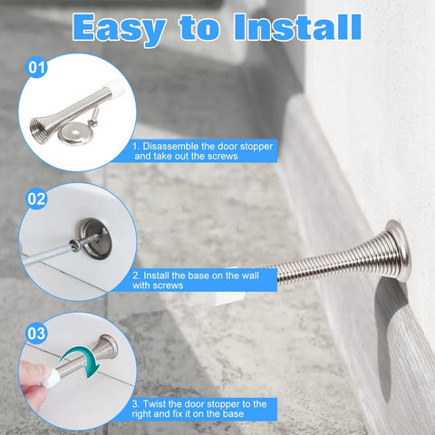 Six Pack 3.2 Inch Spring Door Stopper Heavy Duty Door Stop With Rust Proof Screws And Rubber Bumper Tips Wall Saver installation guide