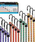 Assorted 14 Piece Heavy Duty Bungee Cord Kit with 18 Inch 24 Inch 30 Inch and 40 Inch cords with hooks displayed in packaging