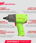 One Half Inch Drive Air Impact Wrench Featuring Twin Hammer Titanium Case And 1350 Foot Pounds Of Nut Crushing Torque A Featherweight Four Point Six Pound Workhorse Engineered For Shop Pros Who Want Boss Level Twist Without The Fatigue Green with titanium hammer case and ergonomic grip.