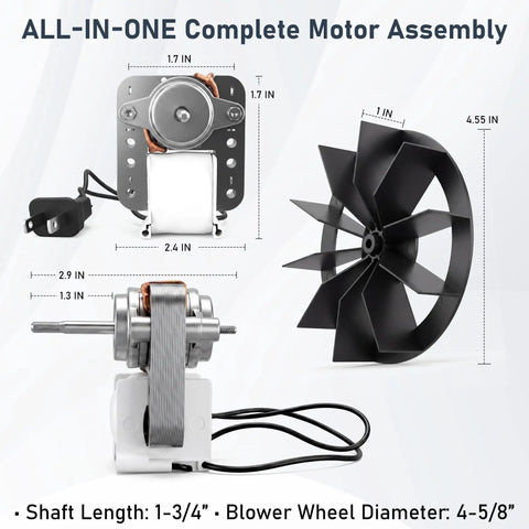 Direct Drop In Replacement Bathroom Exhaust Fan Motor Kit For 50 CFM Quiet Ventilation With Blower Wheel Fits 659 662 678 688 Series