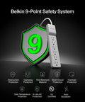 6 Outlet Surge Protector Power Strip Featuring A 360 Degree Rotating Plug And 6 Foot Cord displayed with 9-point safety shield.