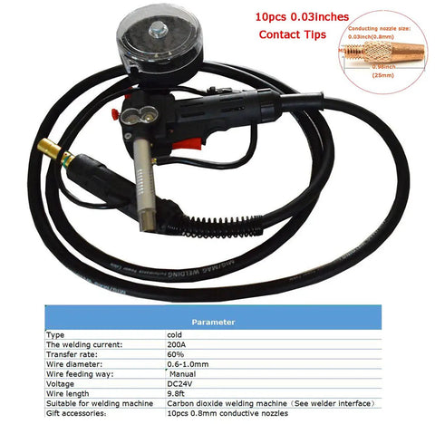 Aluminum Spool Gun For Spoolmate 100 Series Miller Millermatic Compatible Welding Torch Kit With 10 Contact Tips And 9.8 Ft DC24V Cable Ideal For Pro Grade Aluminum Welding And Shop Use visible with accessory details.