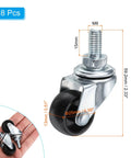 Heavy Duty Eight Pack Swivel Stem Casters 1 Inch Threaded Replacement Wheels for Wire Shelving Carts, black steel, 59mm tall.