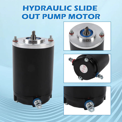 12V Hydraulic Slide Out Pump Motor 167576 414018 F000MM0809 parts for RV camper leveling system, highlighting design details