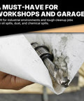 Close-up of Prep Wipe White Lint Free Cleaning Towels 10 by 14 Inches used on a dirty metal tool, demonstrating absorbency and durability.