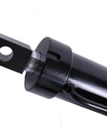 Close-up of DC 12V hydraulic linear actuator rod end with black metal clevis mount and pin hole