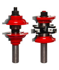 1-7/8 Inch Entry And Interior Door Router Bit System With Matched Rail And Stile Kit showing two cutters with carbide tips
