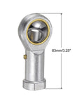 Top Shelf Five Eighth Inch Female Rod End Bearing Pair With Left And Right Hand Threads For Tough Auto Repairs And Smooth Operator Function On Any Custom Gearbox Build, showing silver steel material and dimensions.