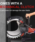 Heavy Duty Concrete Cutting Saw Built Rock Solid With Slick Diamond Ring Blade Wall Chaser in action cutting through concrete.