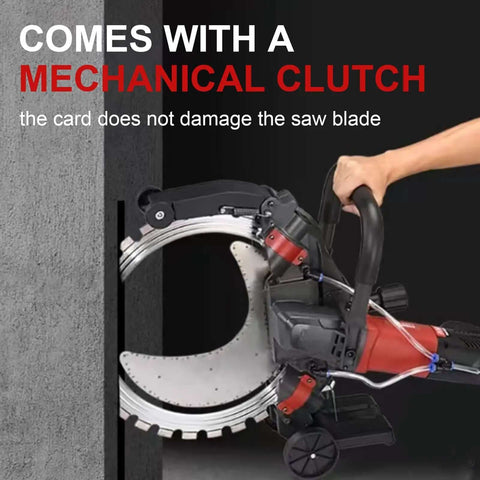 Heavy Duty Concrete Cutting Saw Built Rock Solid With Slick Diamond Ring Blade Wall Chaser in action cutting through concrete.