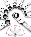 20-Piece Ratcheting Wrench Set With 180 Degree Flex Head And 72-Tooth Ratchet For SAE 1/4-3/4 Inch And Metric 6-19 Millimeter, showcasing flex head feature