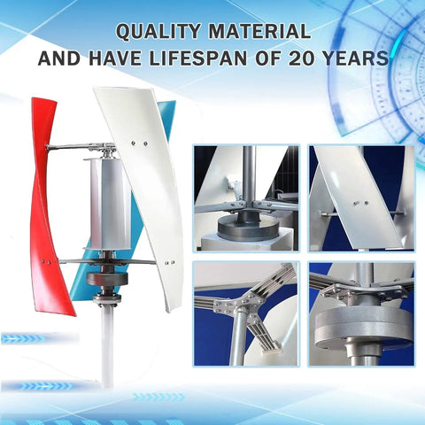 Heavy Duty 18000W Vertical Wind Turbine Kit For Home And Biz With 12V Controller, Colorful Windmill, close-up details