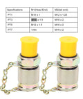 Strong Hydraulic Test Adapter Tool For High Pressure Monitoring Sampling Where You Need Zero Leak Free During Work With M14 And M16 Specs Fit For Shop Pros Who Want Quick Fixes And Solid Jobs Anytime They Hit The Line. M14 M16 steel hydraulic test adapters with yellow caps and chains