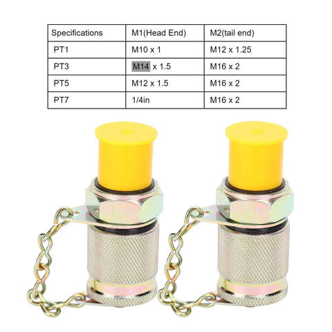 Strong Hydraulic Test Adapter Tool For High Pressure Monitoring Sampling Where You Need Zero Leak Free During Work With M14 And M16 Specs Fit For Shop Pros Who Want Quick Fixes And Solid Jobs Anytime They Hit The Line. M14 M16 steel hydraulic test adapters with yellow caps and chains