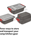Outdoor Camp Kitchen Wash Dry And Stow System With Two Bins, Utensil Case, And Drying Rack with easy carry handles