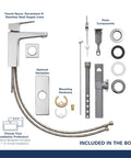 Tallinn Single Hole Bathroom Faucet With Single Handle In Chrome 1.2 GPM Drip Free Ceramic Disc Valve parts laid out