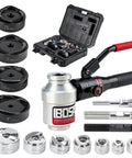Dude, this 120KN Aluminum Alloy Hydraulic Knockout Hole Punch Driver Kit with dies from half inch to four inch.