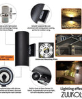 Image showing Dusk To Dawn Sensor Outdoor Wall Light with up/down lighting on homes, die-cast aluminum sconce, waterproof, no switch needed.