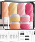 23 Pack TSA Approved Travel Bottles Set with leakproof refillable silicone squeezable bottles and jars in clear pink bag