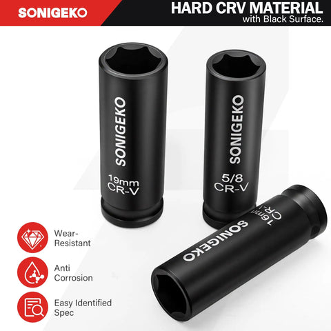 Three Eighth Inch Drive Impact Socket Set With Sixty Seven Piece Metric And SAE Six Point CR V Steel Sockets, black markers visible