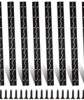 Rock Solid Nailed It Heavy Duty Black Iron Piano Hinges Eight Pack 16 Inch Long Continuous Door Hardware With Matte Finish for cabinets and projects displayed.