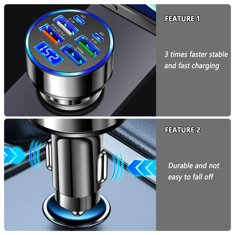 Six Port Usb C Car Charger With Pd Qc3.0 Fast Charging And Voltage Monitor Built Different, showing charging ports and durable design.