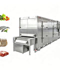 Heavy Duty Tunnel Freezer With Rock Solid Conveyor Belt For Quick Freeze Meat Seafood And Veggies Industrial Iqf Rapid Freezing Machine side view with conveyor.