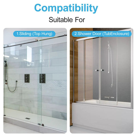 Transparent Sliding Shower Door Bottom Track For 7/16 Inch Glass No Sweat Setup showcased with sliding and tub enclosure compatibility.