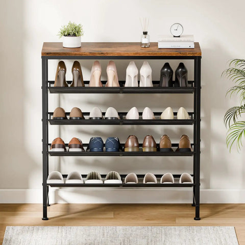 Heavy Duty Five Tier Metal Shoe Rack For Entryway With Adjustable Brown Heel Friendly Fine Mesh Shelves That Keep Your Kicks And Sneakers On Point Daily