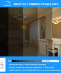 Dimmable E12 LED Bulb 7W Replaces 60W Halogen, Warm White 3000K, dimming feature in bedroom, smooth brightness transition.
