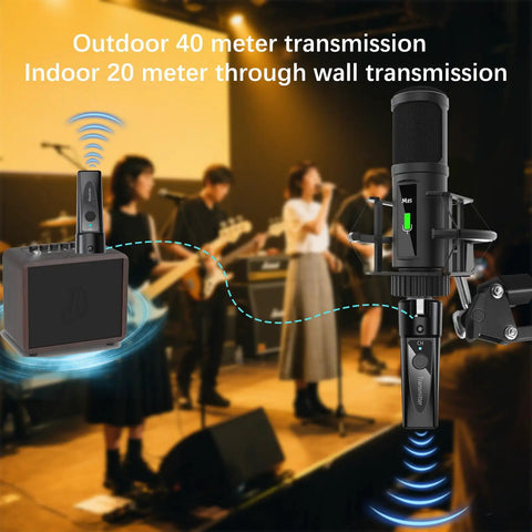Wireless XLR Mic System With Two Transmitters And One Receiver For Dual Mic Setup, outdoor indoor transmission scene