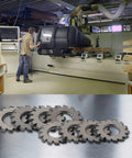 M1 Pro Grade Gear Cutter Set with HSS Involute Milling Cutters in workshop for metalworking and CNC machining, 8 pieces.