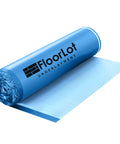 Heavy Duty Underlayment Roll With Built Moisture Barrier For Laminate And Hardwood Floors, blue roll laid out, covers 200 sq ft.