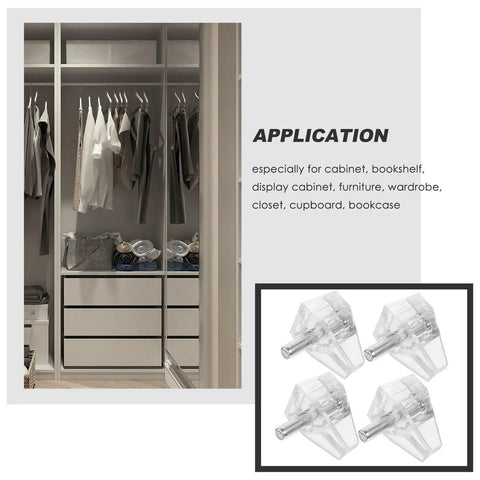 100 Pack Shelf Support Pegs For Cabinets And Shelves Heavy Duty Plastic DIY Brackets displayed next to wardrobe example