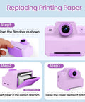 Instant Print Camera For Kids Portable Kid Camera With Built In Printer Lets Little Photogs Snap And Print On The Go A Fun Gift For Girls Ages 3 To 12 For Holidays Birthdays Travel Friendly Toy shown with paper replacement steps