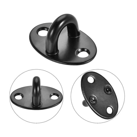 Gate Hook Latch Cabin 201 Spring Catch for Door Window with Screws, black metal latch with oval base and mounting holes.