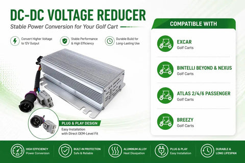 Heavy Duty 48V To 12V Dc Dc Converter Step Down Voltage Reducer With Built In Fuse drops in for Excars, Bintelli Atlas, Breezy Golf Carts.