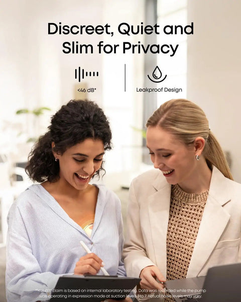 Heated Wearable Breast Pump With App Control For Hands Free Pumping Thirty Percent More Output HeatFlow Technology Delivers Spa Like Warmth And Clog Prevention For Busy Moms On The Go, <46 dB, leakproof